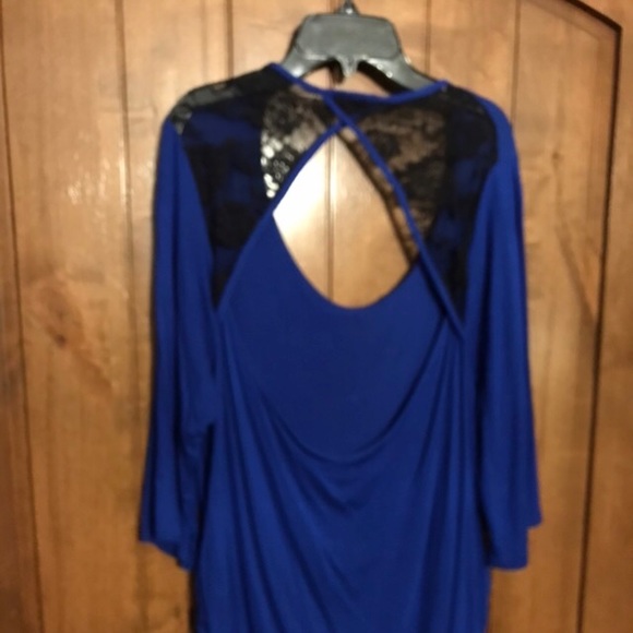 Womens Royal Blue Shirt With Lace - Picture 2 of 4